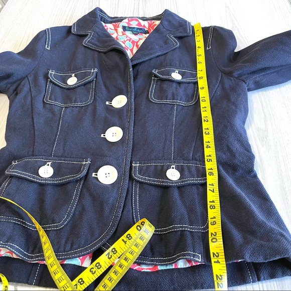 LIKE NEW! BODEN | Cotton Navy Blazer White Stitching Size 10 - Picture 6 of 8